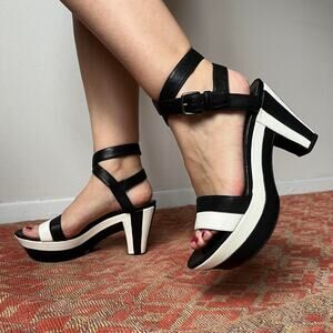 vtg y2k Black and white platform heels by Stuart Weitzman